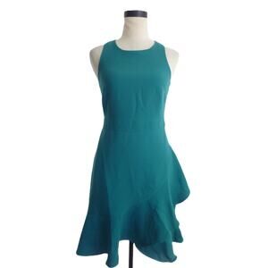 Banana Republic Teal Green Asymmetric Ruffle Trim Sleeveless Dress 0